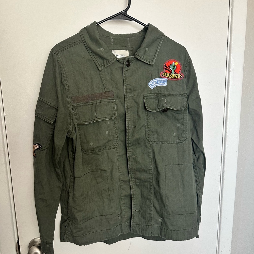 Green Military Style Jacket with Patches